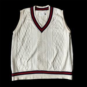 CAL O LINE Cricket Cable Knit Sweater Vest Men S Cream Tennis Prep Varsity Japan